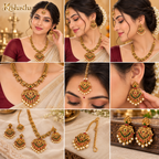 Krishastha Traditional Gold-Plated Temple Jewellery Set for Women with Necklace, Earrings & Maang Tikka