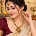 Krishastha Traditional Gold-Plated Temple Jewellery Set for Women with Necklace, Earrings & Maang Tikka