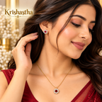 Krishastha Elegant Ruby Red Floral Pendant Necklace & Stud Earrings Set for Women